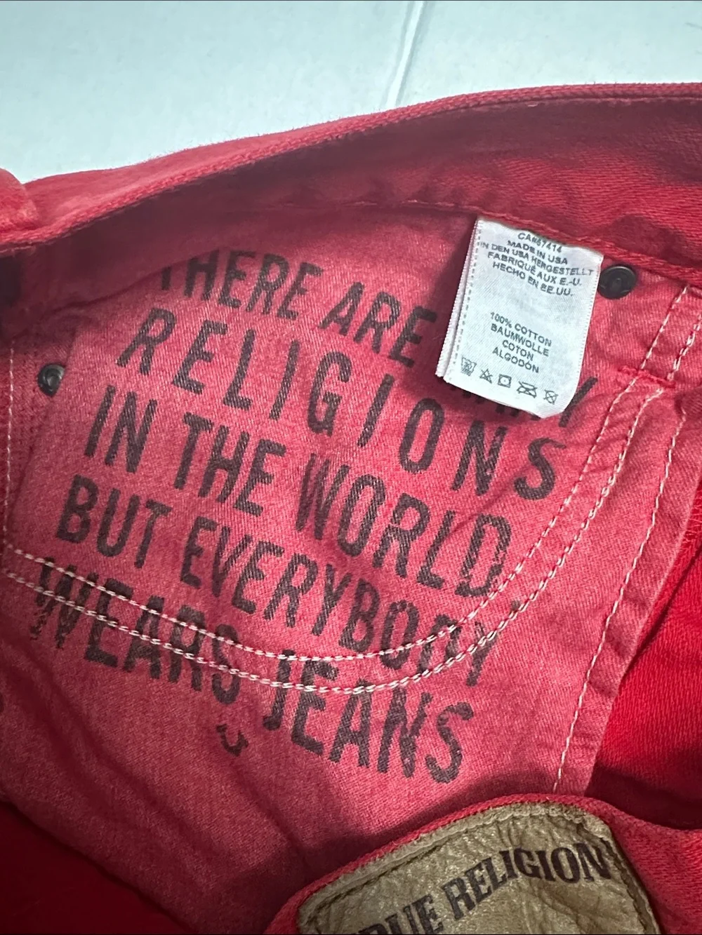 True Religion Red RickyJeans Relaxed Straight Denim Mens Size 34 Cotton